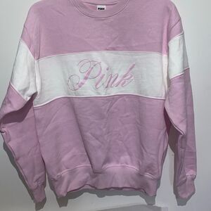 PINK Victoria's Secret Women's Pink White Fleece Pullover Sweatshirt Size XS
